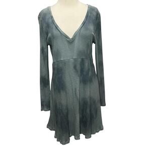 Natural Life Dress Womens M Blue Gray Tie Dye Long Sleeve Ribbed Knit Boho Tunic